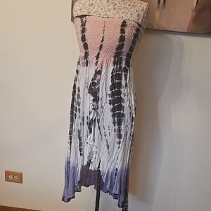 Pink and Black Tie-Dye Strapless Dress/ Skirt. Size S-M.